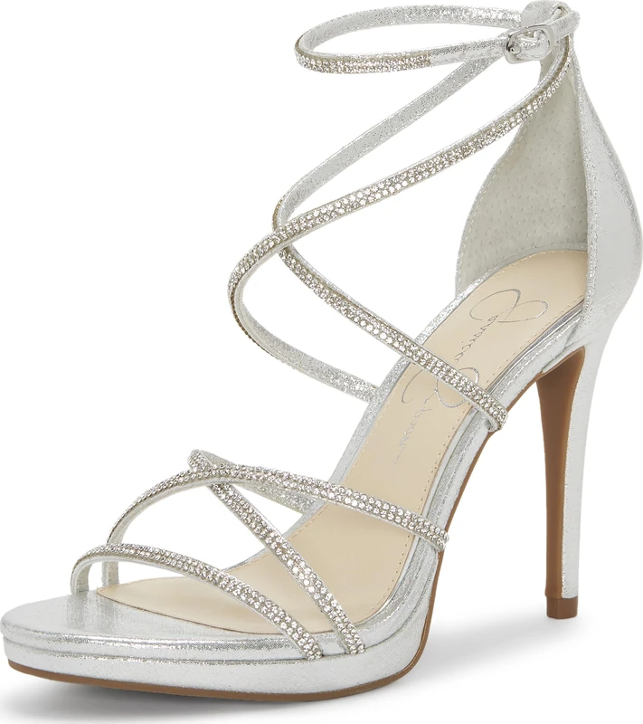 Jessica Simpson Women's Jaeya Strappy Dress Sandal Heeled, Platinum, 12
