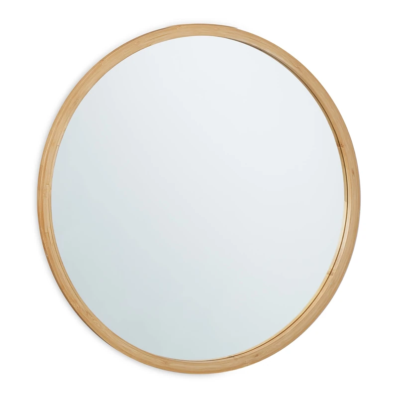 Relaxdays Round Mirror, Bamboo Frame, Ø 61 cm, Wall Mounted, Bathroom & Toilet, Hallway & Bedroom, Living Room, Natural