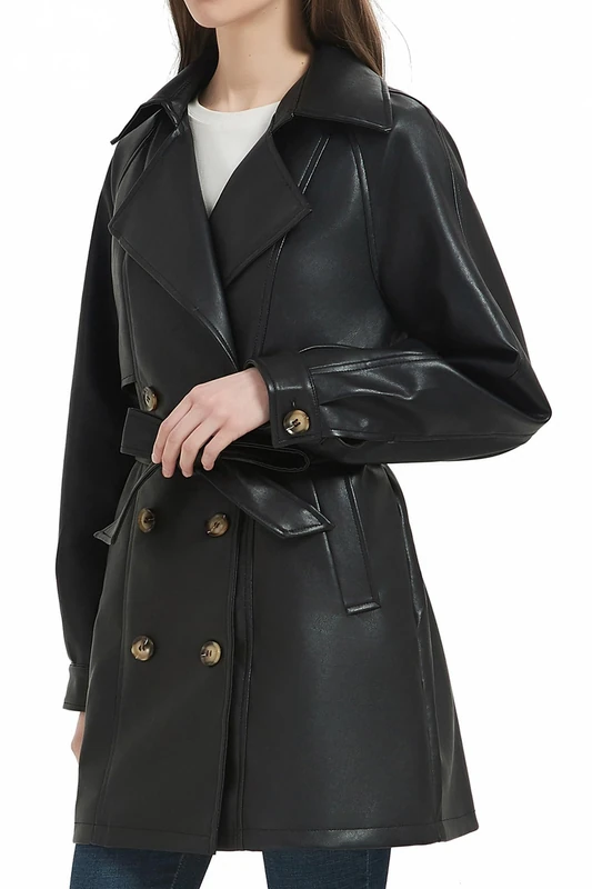 RISISSIDA Women's Faux Leather Blazer Jacket 2023 Spring and Fall Fashion, Soft Casual Stylish Coat, Black, L