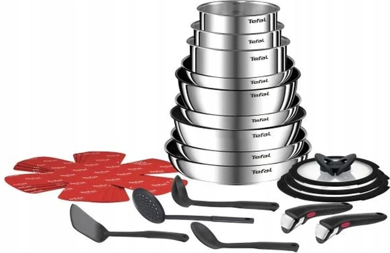 Tefal Ingenio Emotion Pan Set - 22-Piece - 9 Pans - 3 Lids - 2 Handles - 4 separators, 4 spatulas - Stainless Steel - (L897SM74)