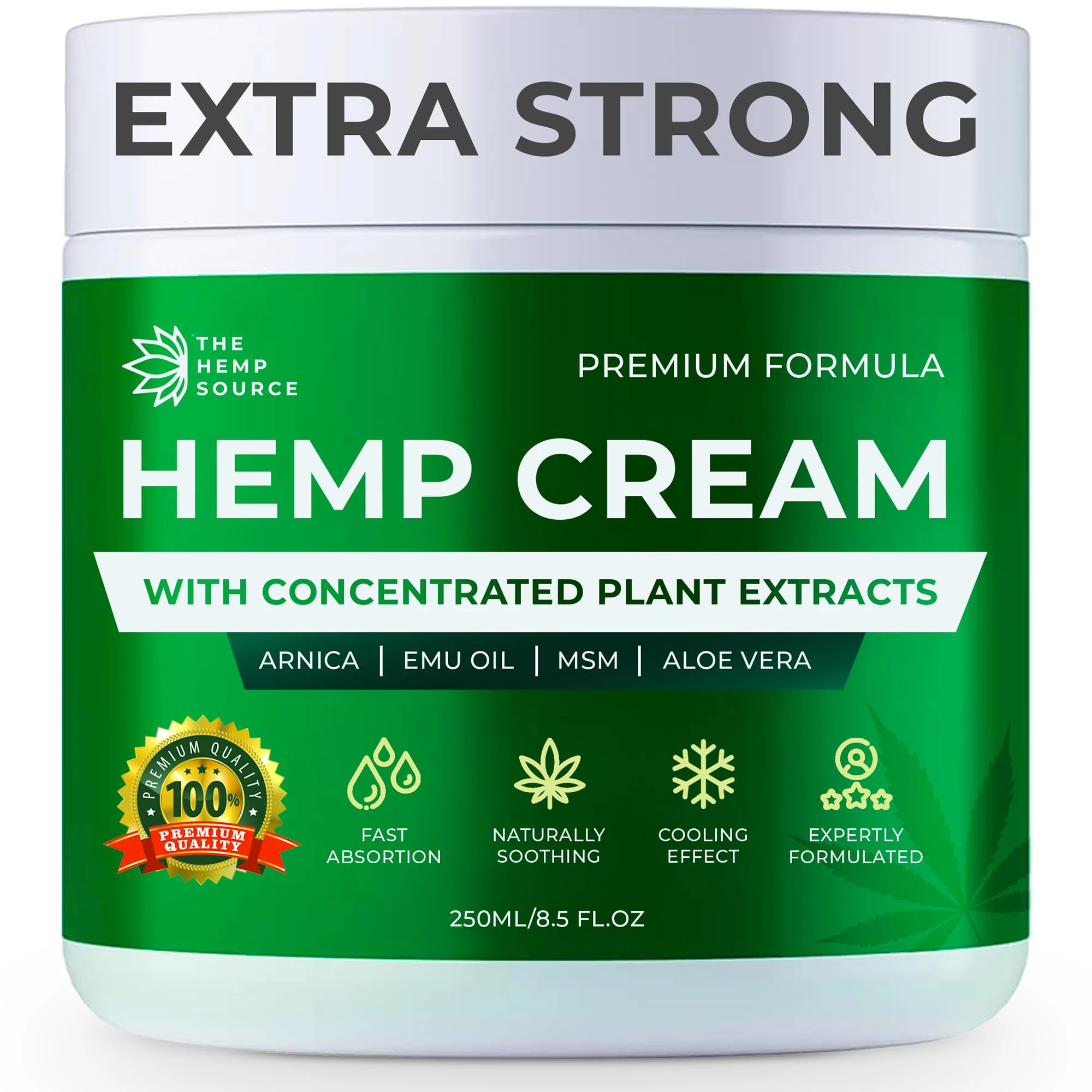 The Hemp Source Hemp Cream Extra Strong 250ml | High Strength Formula with Hemp Seed Oil, Arnica & Aloe Vera | Ideal for Back, Knees, Feet, Neck & Joints