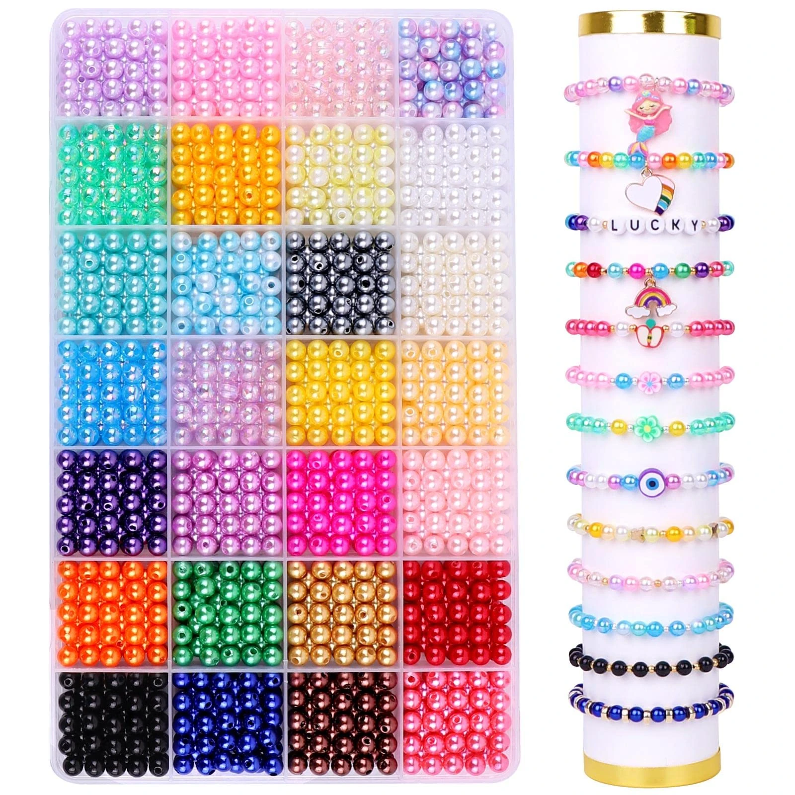 DTYDECLE 28 Colors Pearl Beads for Jewelry Making, 1680pcs Round Glass Pearl Beads Plastic Imitation Dyed Faux Spacer Pearls Bead for Bracelets Necklaces Earrings Making DIY Crafts