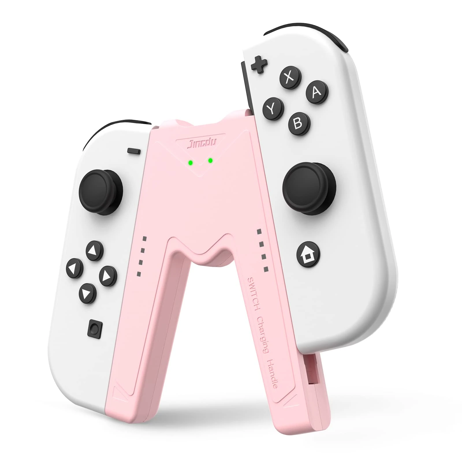 JINGDU Joy Con Charging Grip Handle for Nintendo Switch/OLED, Joystick Charging Comfort V-Shaped Game Grip Controller with Battery Indicators, High Speed Charge While Play, Pink