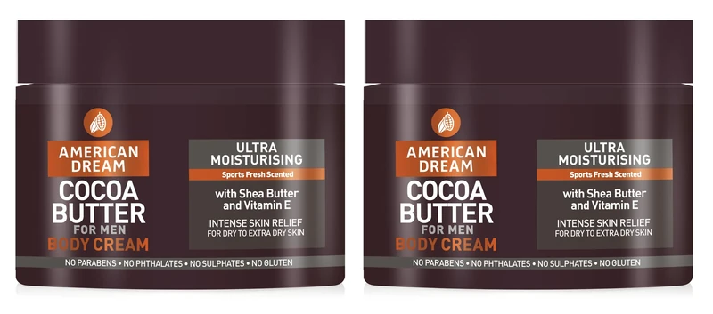 American Dream Cocoa Butter Body Cream for Men - Ultra Moisturising Body Butter with a Sport Fresh Scent - 2 Pack Offer (2x500ml)