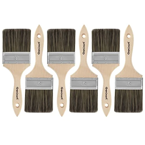 Genixart Double Thick Chip Paint Brush, 6 Pack, 3 inch / 75mm Stain Brushes for Painting Walls and Fence Staining, Wooden Handle Masonry Paintbrush for Varnish, Paste, Gesso and Limewash