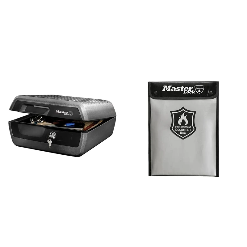 Master Lock Fireproof Document Box and Bag LCFW30100 + FBWLZ0EURHRO, Fireproof and Waterproof, Large