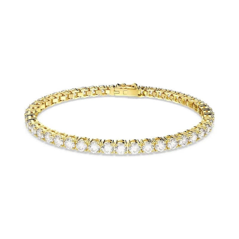 Swarovski Matrix Tennis bracelet, Round cut, White, Gold-tone plated