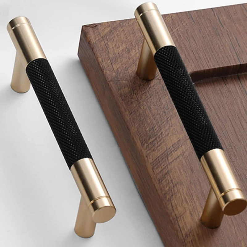 Gutuwellea 20 Pack 3 3/4 Inch 96 mm Gold and Black Cabinet Handles Cabinet Pulls Aluminum Handles Knurled Drawer Pulls Oxidation Finish with Diamond Pattern 5" Length 3.75 Inch Hole Center