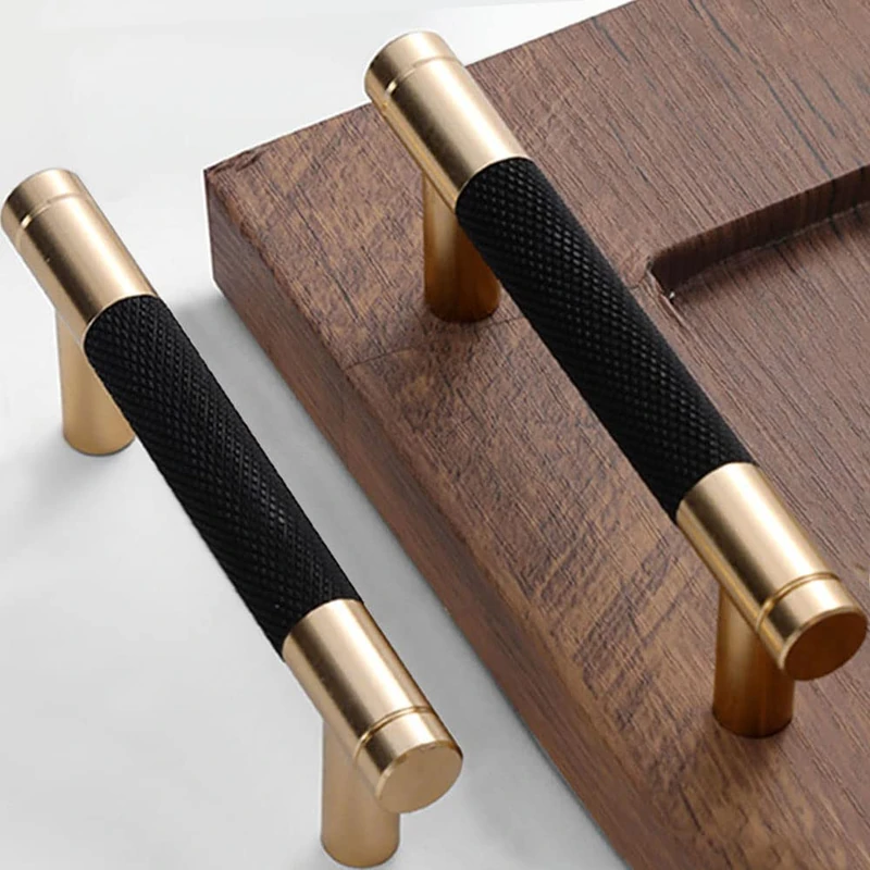 Gutuwellea 20 Pack 3 Inch 76 mm Knurled Cabinet Handles Cabinet Pulls Aluminum Handles Knurled Drawer Pulls Gold and Black Oxidation Finish with Diamond Pattern 4" Length (3" Hole Center)