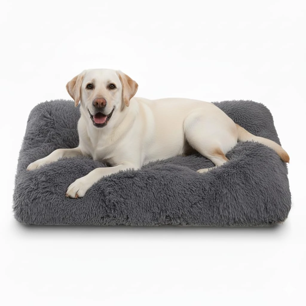 Jaspuriea Extra Large Dog Bed Washable Dog Crate Mattress Calming Fluffy Anti Anxiety Dog Beds Deluxe Plush Dog Mat with Anti-Slip Bottom, Dark Grey, 120x75x10cm