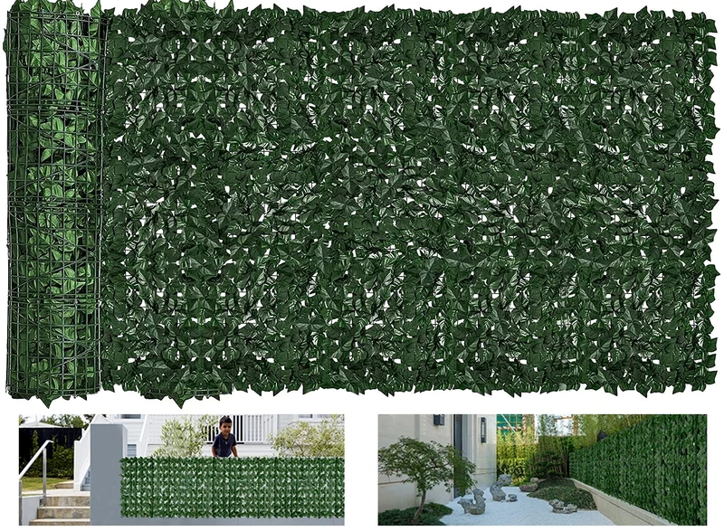 Faux Ivy Privacy Fence Screen Outdoor Expandable Artificial Greenery Roll Fake Hedge Wall Patio Green Plastic Leaf Plant Vine Grass Panels Gate Covering for Garden Yard Balcony (196.9x39.4IN)