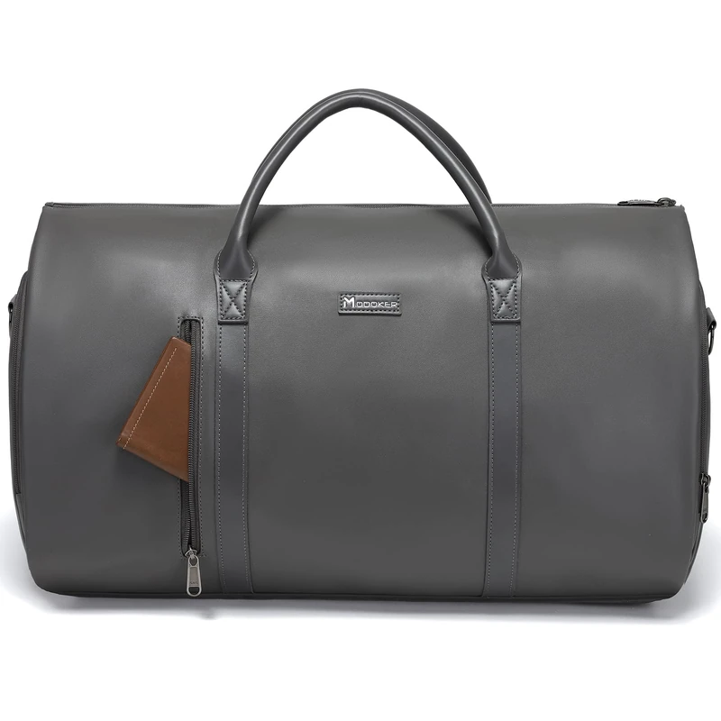 Leather Garment Bag for Travel, Modoker Carry On Suit Carrier Travel Bag with Shoulder Strap,Ideal for Business Trips and Weekend Getaways, Grey, Modoker Convertible Garment Bag & Tie Case for Travel