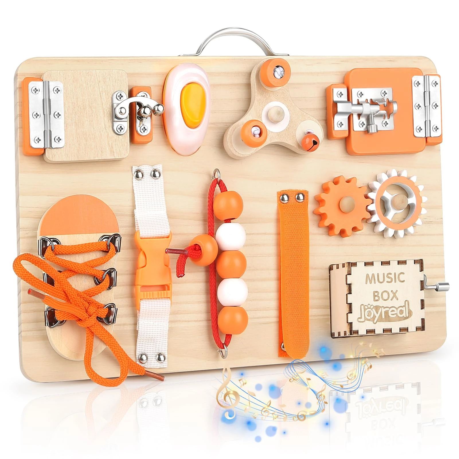 Joyreal Wooden Busy Board for Toddlers - Montessori Toys Sensory Activity Board Travel for Plane Fine Motor Skills Gift for Girls Boys