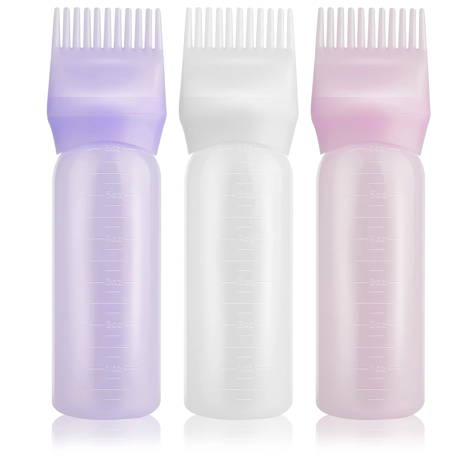 Gezimetie Root Comb Applicator Bottle Hair Dye Applicator Brush 3 Pack Applicator Bottle for Hair Root Comb Color Applicator Bottle 6 Ounce with Graduated Scale