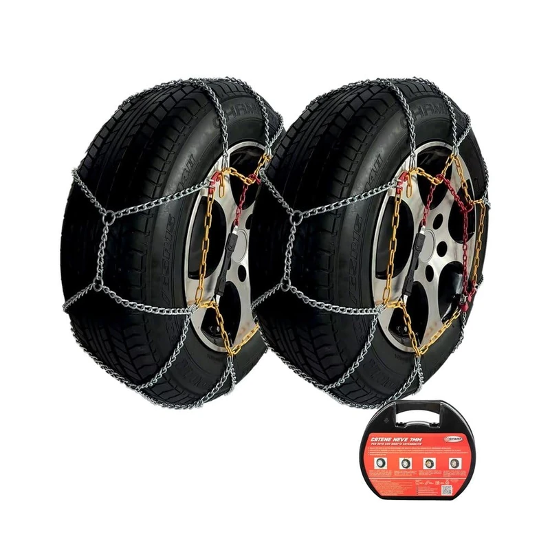 START Set of 2 Approved Snow Chains | Group 60 | Thickness 7 mm | Video Mounting on Board | Easy Installation in 3 Minutes | Maximum Quiet | Spare Links | Gloves Included - Image 1
