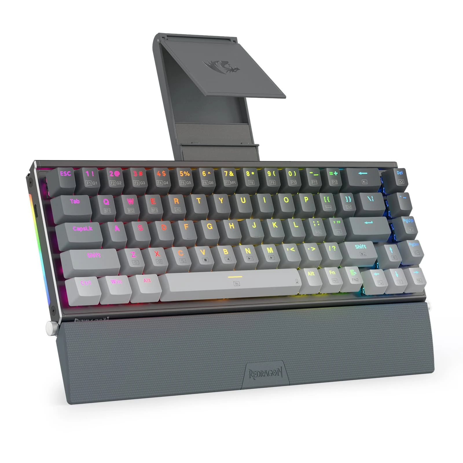 Redragon K641 PRO 65% Aluminum RGB Mechanical Keyboard, 3-Mode 68 Keys Compact Gaming Keyboard w/ 3.5mm Sound Absorbing Foams, Detachable Wrist Rest, Gradient Keycaps, Upgraded Hot-Swap Socket, Grey