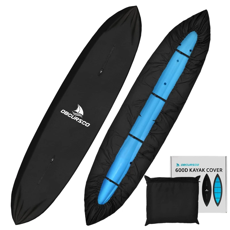 Obcursco 600D Kayak Cover Waterproof, 9.3-16.5FT Thickened UV-Proof, Tear and Fade Resistant Canoe Cover, Kayak Covers for Outdoor and Indoor Storage, Perfect as Kayak Accessories for SUP Paddle Board
