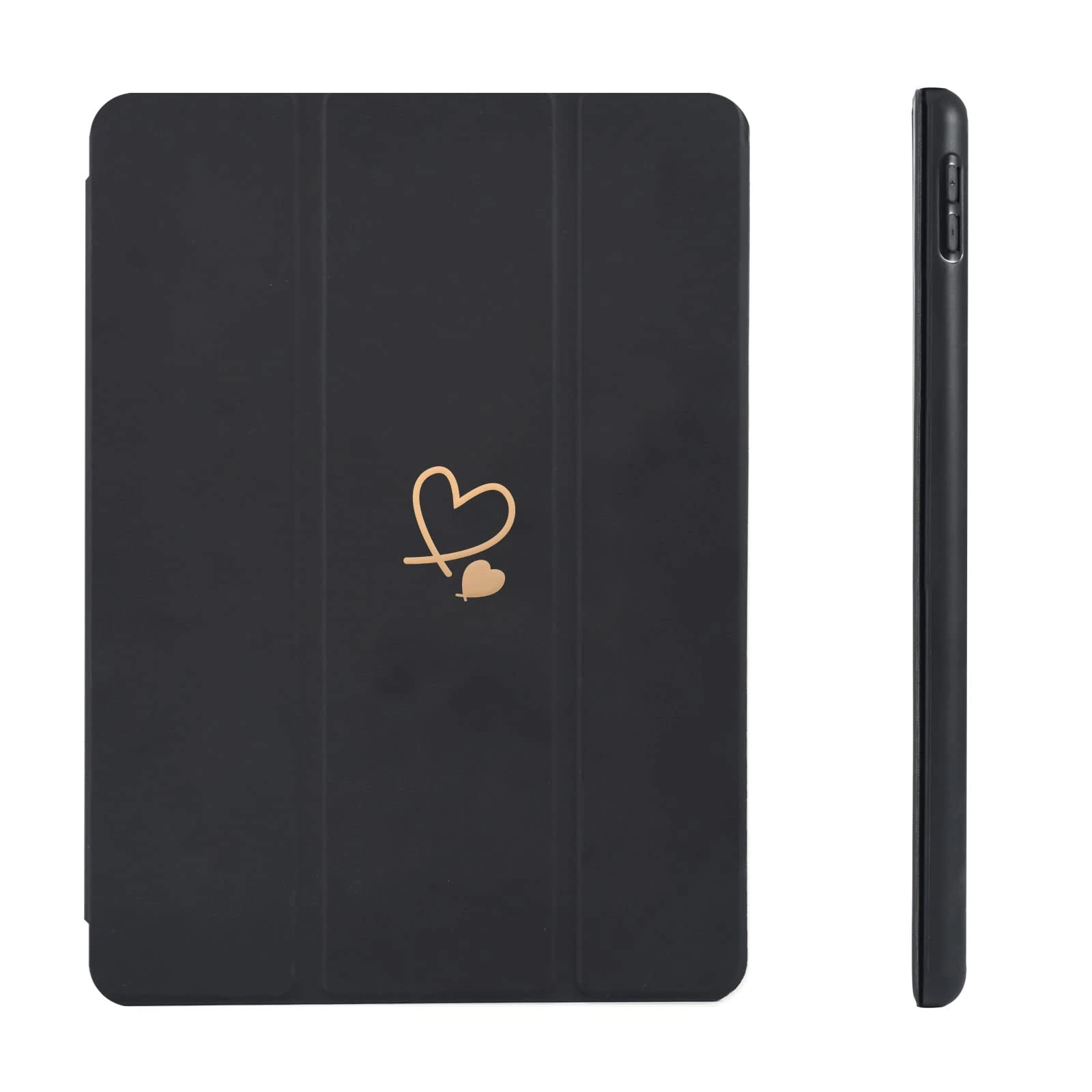 Fycyko Compatible for iPad 10.2 Inch Case, iPad 9th/8th/7th Generation 2021/2020/2019 Case with Pencil Holder & Tip Cover, Women Girls Cute Love Heart Pattern Protective Case,Black