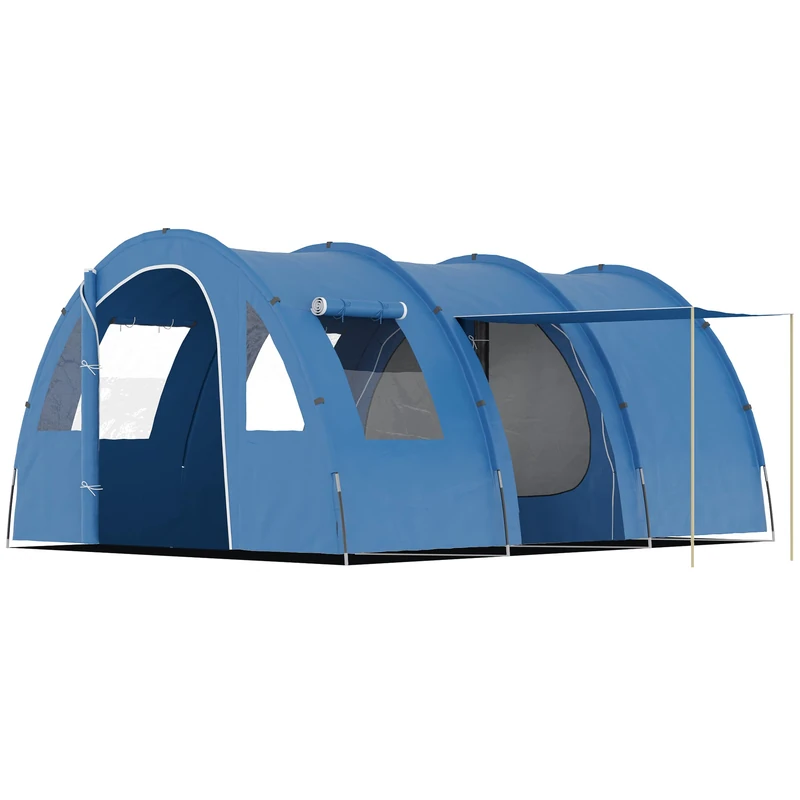 Outsunny 5-6 Man Tunnel Tent, Two Room Camping Tent with Floor, 2 Doors and Carry Bag, 2000mm Water Column for Fishing, Hiking, Sports, Festival, Blue