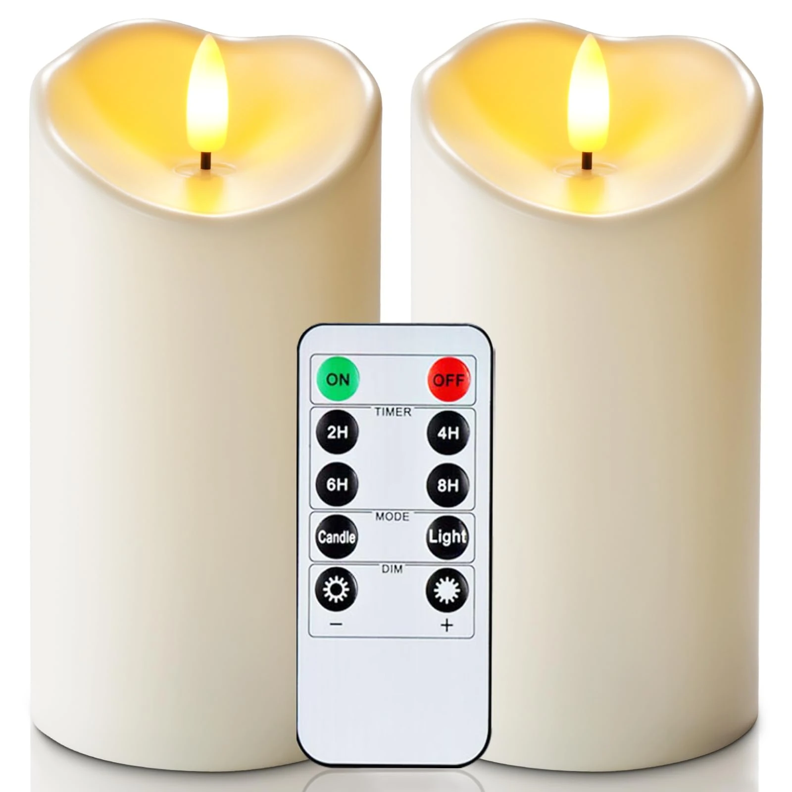 Homemory 6”x3” Outdoor Waterproof Flameless LED Candles, Battery Operated Candles with Remote Control and Timer, Electric Fake Plastic Pillar Candle for Garden, Ivory White, Set of 2