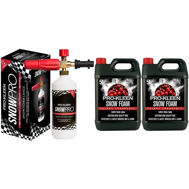 Pro-Kleen Snow Foam Lance Karcher Compatible Cannon Gun Foamer Shampoo Fits K2 K3 K4 K5 K6 K7 Auto Car Vehicle Pressure Washer Soap Dispenser & 10L of Cherry Snow Foam with Wax