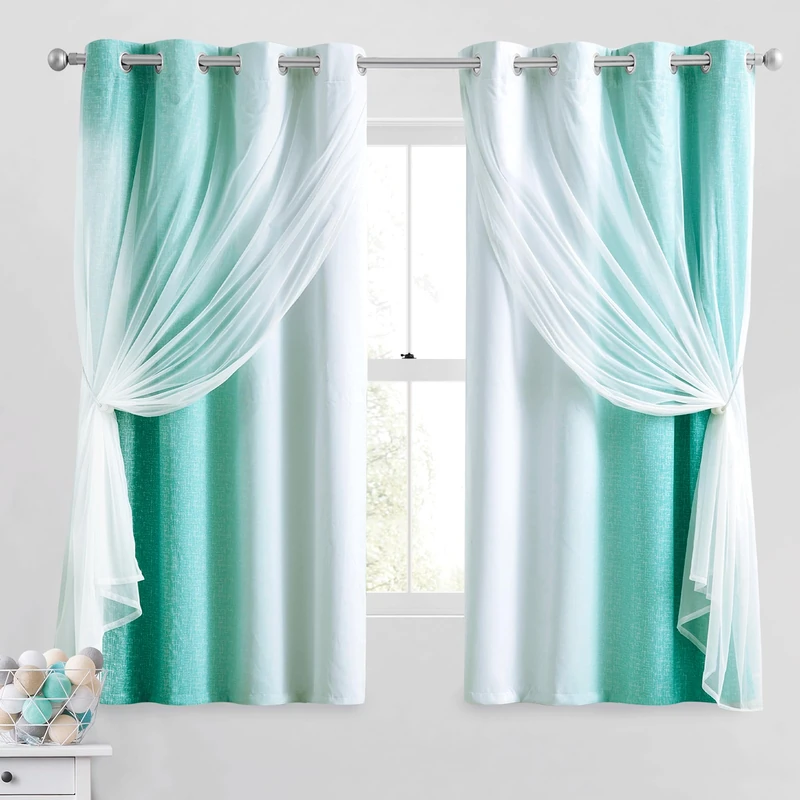 Geomoroccan Ombre 100% Blackout Curtains Bedroom Teal White 52x63 2 Panels
