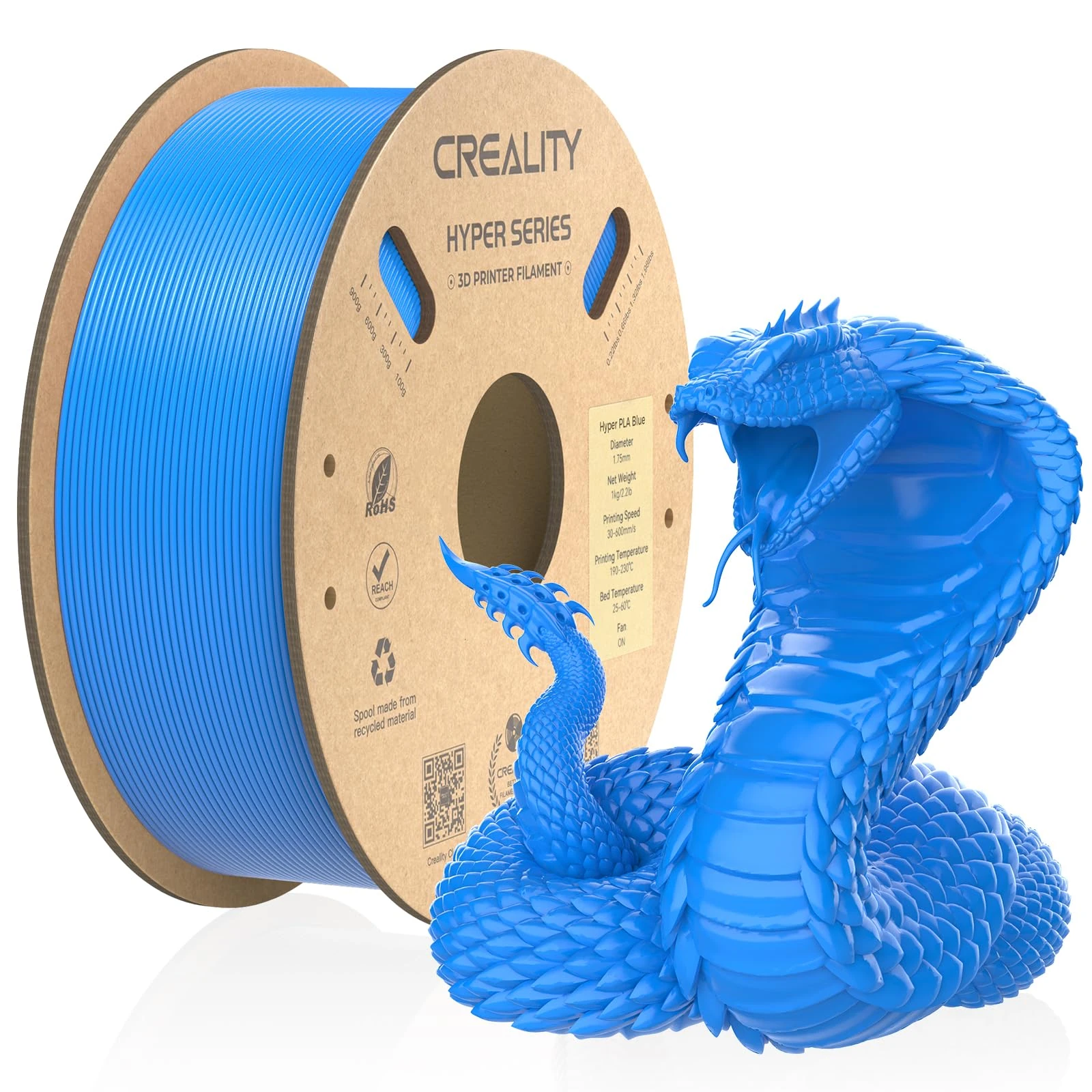 Creality Official 3D Printer Filament, Hyper PLA High Speed Filament, 1.75mm 3D Printing Filament for High-Speed Printing, Dimensional Accuracy +/-0.02mm, 1kg/Spool - Blue