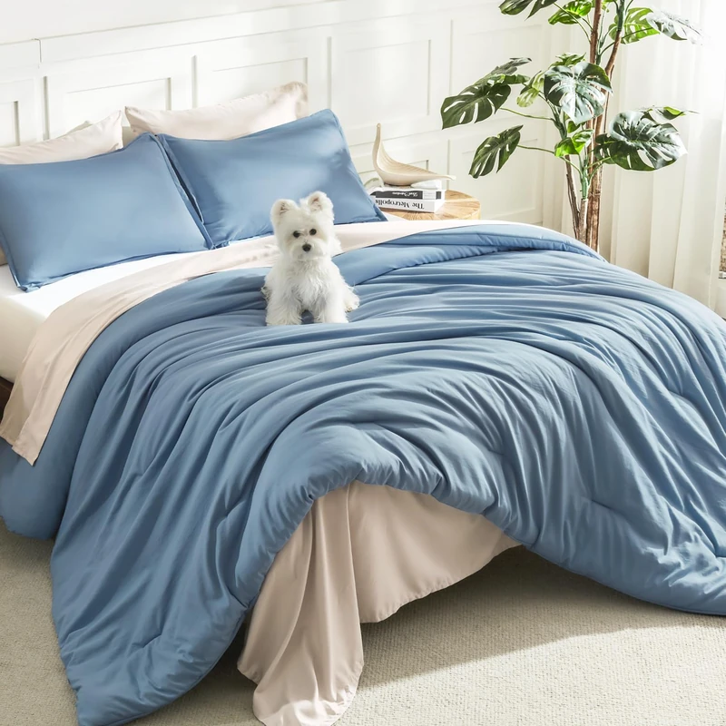 Litanika King Comforter Set, 3 Pieces Lightweight Solid Bed Set