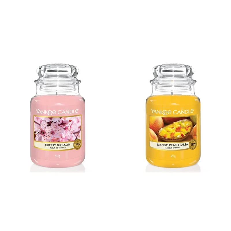 Yankee Candle Scented Candle | Cherry Blossom Large Jar Candle | Long Burning Candles: up to 150 Hours & Scented Candle, Mango Peach Salsa Large Jar Candle