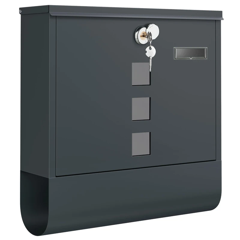 SONGMICS GMB120G01 Wall-Mounted Post Box with Lock with Rotating Lid, Viewing Window, Name Holder, Newspaper Compartment, Easy Assembly, 11 x 37 x 37 cm, Charcoal Grey
