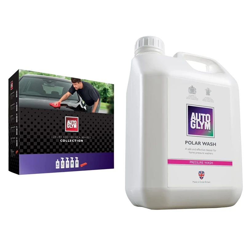 Autoglym Luxury Bodywork And Wheels Collection, 6pc Car Cleaning Kit, Car Cleaning Gift Set & Polar Wash, 2.5L - Snow Foam Car Shampoo Safe for Wheels, Paint & Trim
