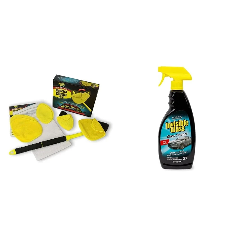 Invisible Glass 95164 Reach and Clean Tool Wet-Dry Pro Window and Windshield Wand Glass Cleaning Tool has Extendable Handle & 92164 Premium Glass Cleaner for Window, Windscreen and Mirrors, 650 ml