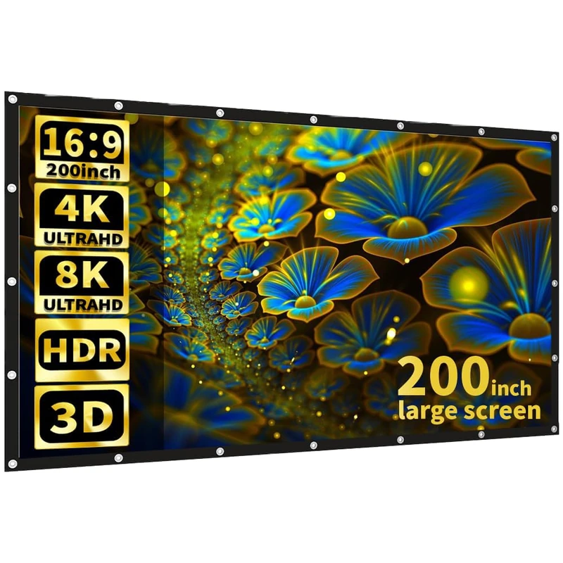 GHKJOK 150-Inch Indoor/Outdoor 16:9 Movie Projector Screen - HD, Foldable, Washable, Anti-Crease