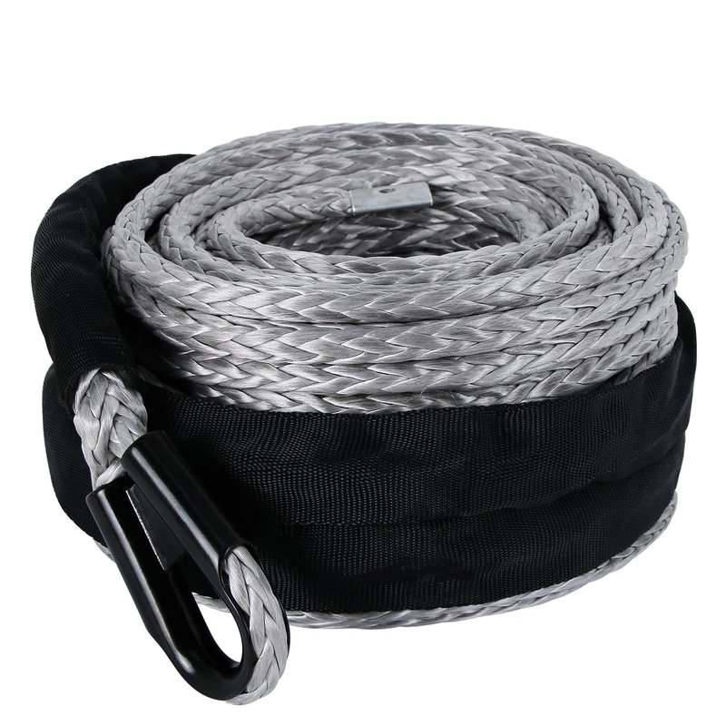 WROUGH 3/8 in x 95 ft Synthetic Winch Rope with Protecting Sleeve and Thimble, 26,500 lb Break Strength - Heavy Duty Winch Rope for ATV, UTV, Boat Trailer, Jeep, Quad, Polaris, Winch Cable (Grey)