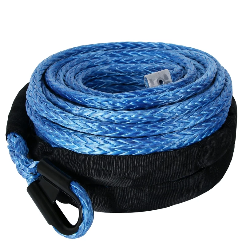 WROUGH 3/8 in x 95 ft Synthetic Winch Rope with Protecting Sleeve and Thimble, 26,500 lb Break Strength - Heavy Duty Winch Rope for ATV, UTV, Boat Trailer, Jeep, Quad, Polaris, Winch Cable (Blue)