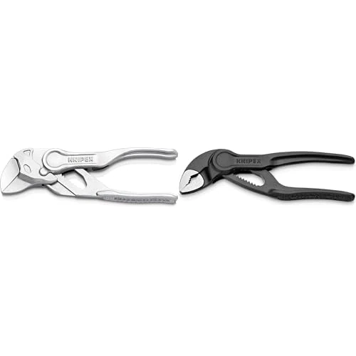 Knipex Pliers Wrench XS Pliers and a Wrench in a Single Tool Chrome-Plated, Embossed & Cobra® XS Water Pump Pliers Grey atramentized, Embossed, Rough Surface 100 mm 87 00 100