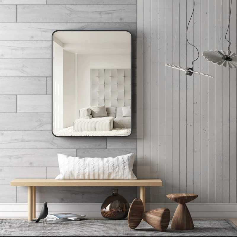 URnicehome 16x24 inch Black Bathroom Rectangle Mirror for Wall Decor Metal Frame Round Corner Matte Rectangular Mirror (Horizontal/Vertical)