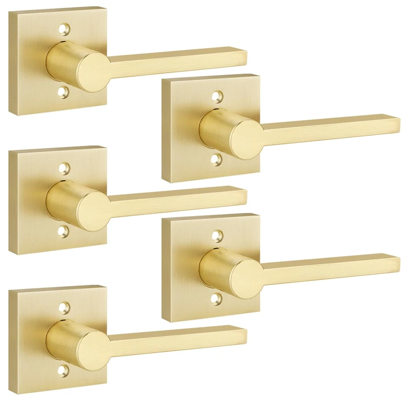 EHOMEWARE Gold Dummy Door Levers Interior Door Handles, Heavy Duty Levers for Closet, Non-Turning Reversible Levers for Left Right Handed Doors,5 Pack