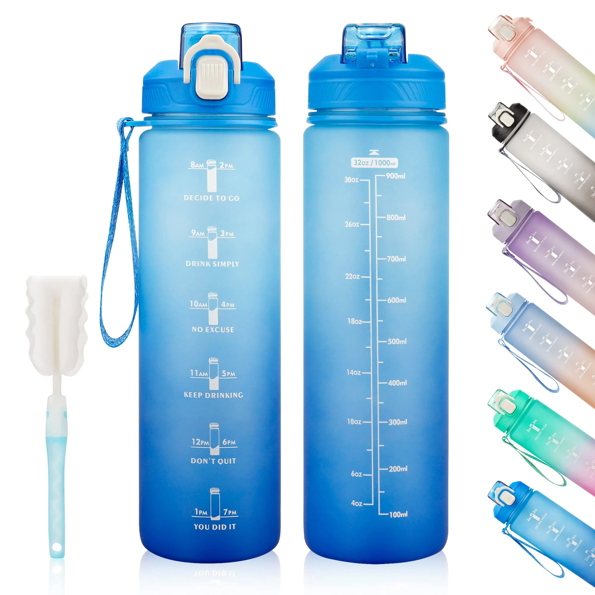 YC Kitchen Water Bottle with Time Marker - 1L Water Bottles with Straw, air up water bottle Leakproof & BPA Free Sports Water Bottle with Carry Strap for Fitness,Gym,and Outdoor Sports