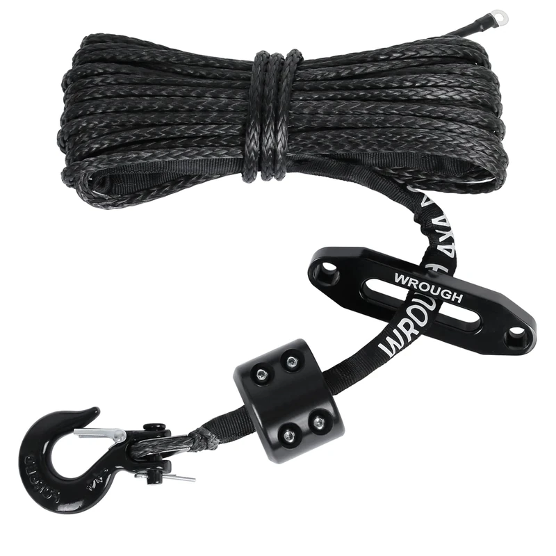 1/4" Synthetic Winch Rope 50 Ft Black Heavy Duty 10,000LBs ATV Winch Rope Line with Steel Hook Rubber Stopper Protecting Sleeve/Sheath and Thimble Universal Fit for ATV SUV Vehicle Winch Rope-Fairlead