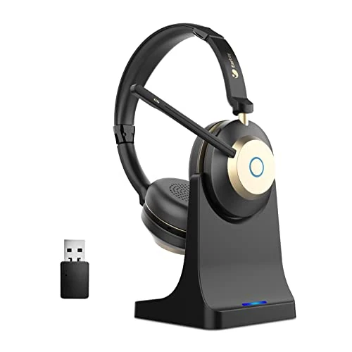 Earbay Computer Wireless Headset with Microphone for PC, Wireless Headphones with Mic Noise Cancelling/Mute/Charging Dock/USB Dongle