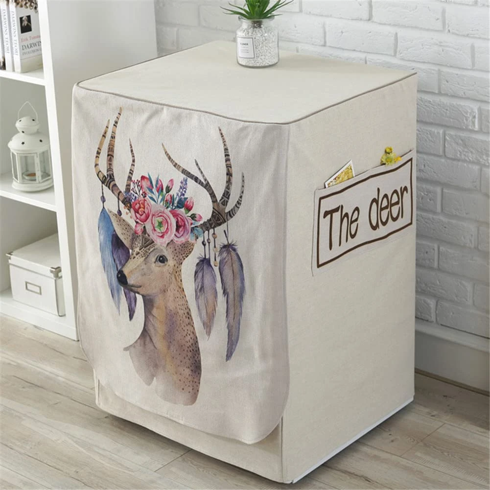 Odot Washer Dustproof Cover Front Load, Washing Machine Dryer Protector Sunscreen Waterproof Tumble Dryer Case Protective Cover for Most Front Loadi (Nordic Deer 4,L)