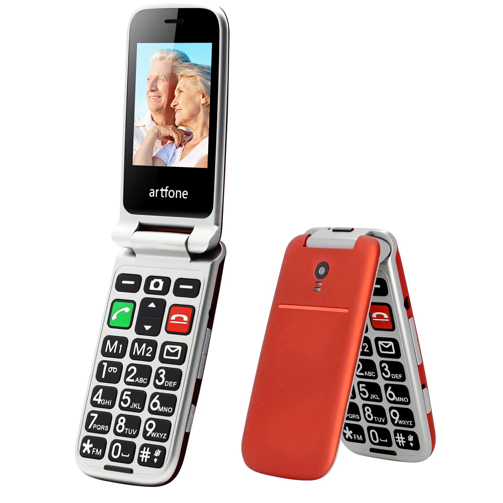 artfone CF241 Flip mobile Phone for Elderly People, Simple Big Button Flip Phone for Seniors, GSM Phones Unlocked SIM Free with 2.4" Large Screen(Red)