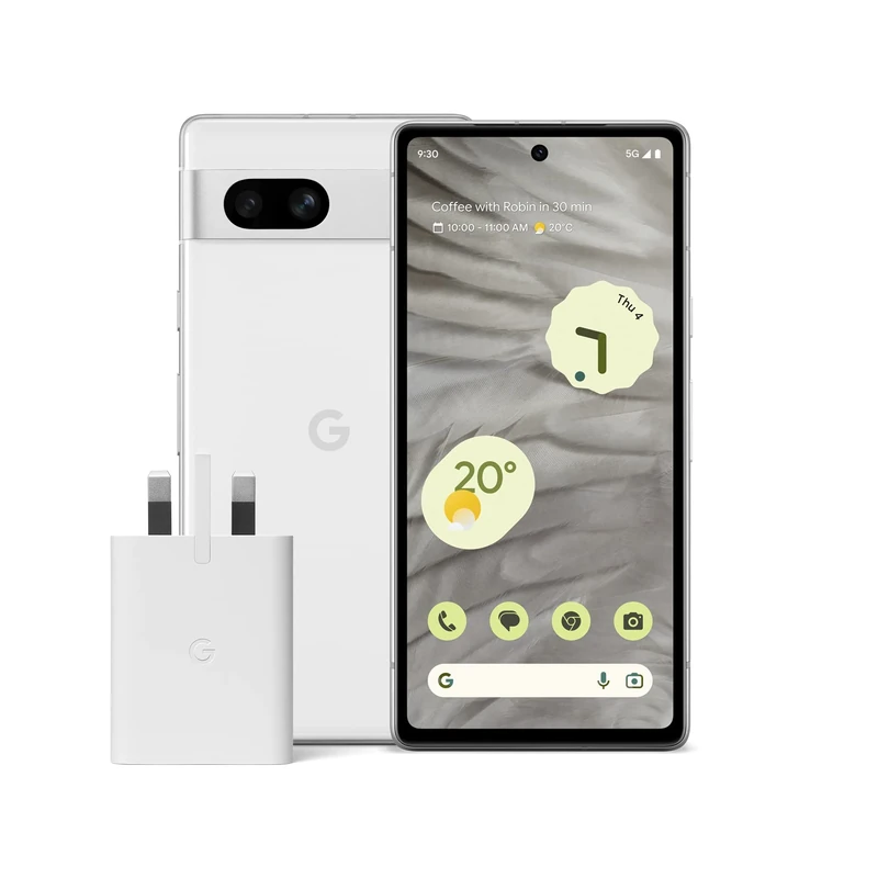 Google Pixel 7a and Pixel 30W Charger Bundle – Unlocked Android 5G Smartphone with Wide-Angle Lens and 24-Hour Battery - Snow (Amazon Exclusive)