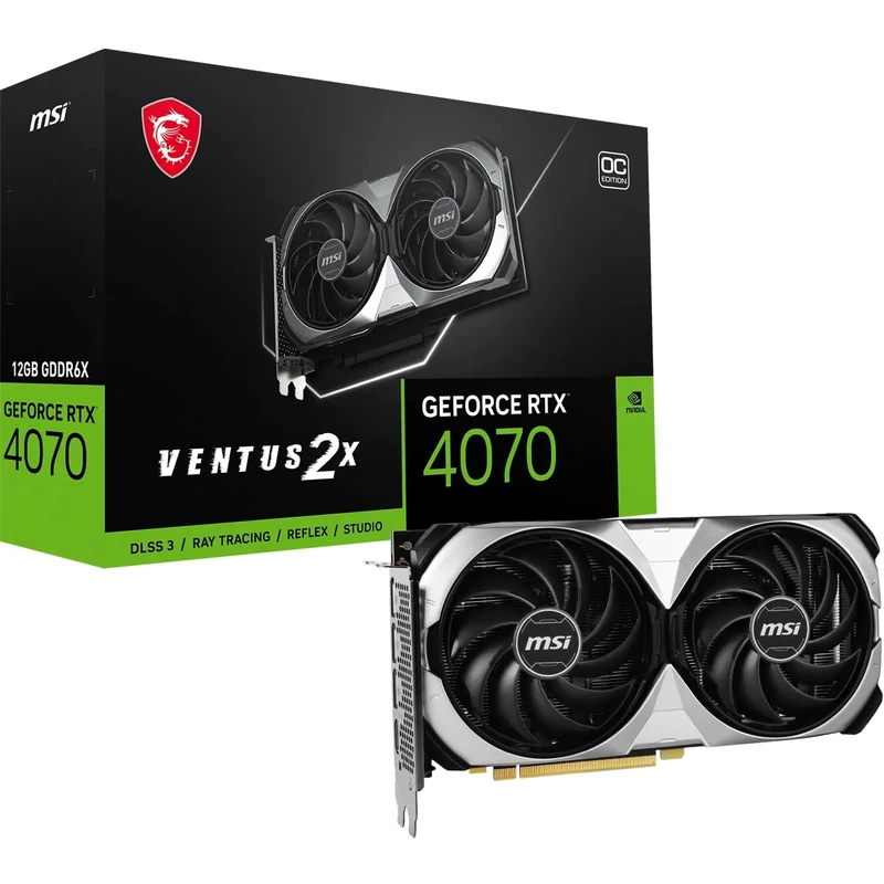 MSI GeForce RTX 4070 VENTUS 2X 12G OC Graphics Card - RTX 4070 GPU, 12GB GDDR6X (21Gbps/192-bit), PCIe 4.0-2 x TORX Fan 4.0 - HDMI 2.1a, DisplayPort 1.4a