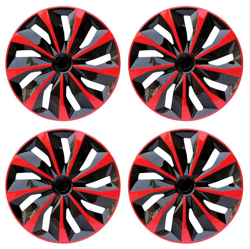 Hubcap Wheel Cover Replacement R16 Hub Caps Universal Wheel Rim Cover ABS Material Exterior Accessories for Car Trunk SUV -Set of 4 (16-Inch, Red-Black)