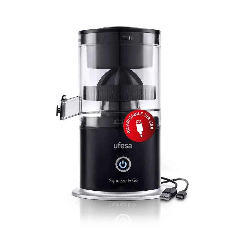 Ufesa Squeeze & Go, Citrus Squeezer Electric Rechargeable with USB-C, Portable, Orange Squeezer, Lime Squeezer, 1500mAh Battery, 220 ml, BPA Free