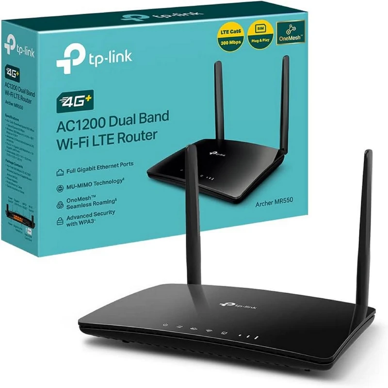 TP-Link Archer MR550 4G+ Cat6 Router 300Mbps Dual Band AC1200 Wi-Fi with SIM Card MicroSIM Gigabit LAN/WAN Port MU-MIMO No Configuration TP-Link OneMesh Technology