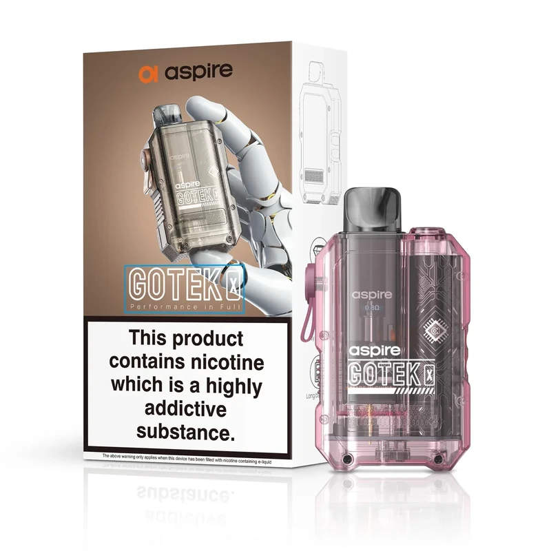 Aspire GOTEK X Vape Kit [Pink] - Clear Stylish Design, Simple Operation, 1 Charge for 1 Day, Safe, Refillable, Rechargeable, Nic Salts, User Friendly, E Cigarettes, Starter Kit, No Nicotine