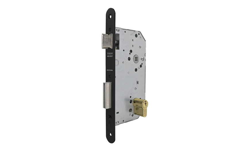 Tesa Assa Abloy 20307RNE Series 2030 Mortice Lock for Wooden Doors with Cylinder, Black, Entrada 70 mm/Frente Redondo